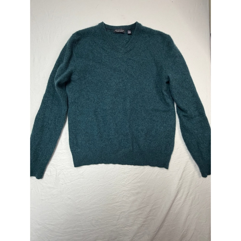 Saks Fifth Avenue Mens Cashmere V-Neck Sweater Teal Green Large